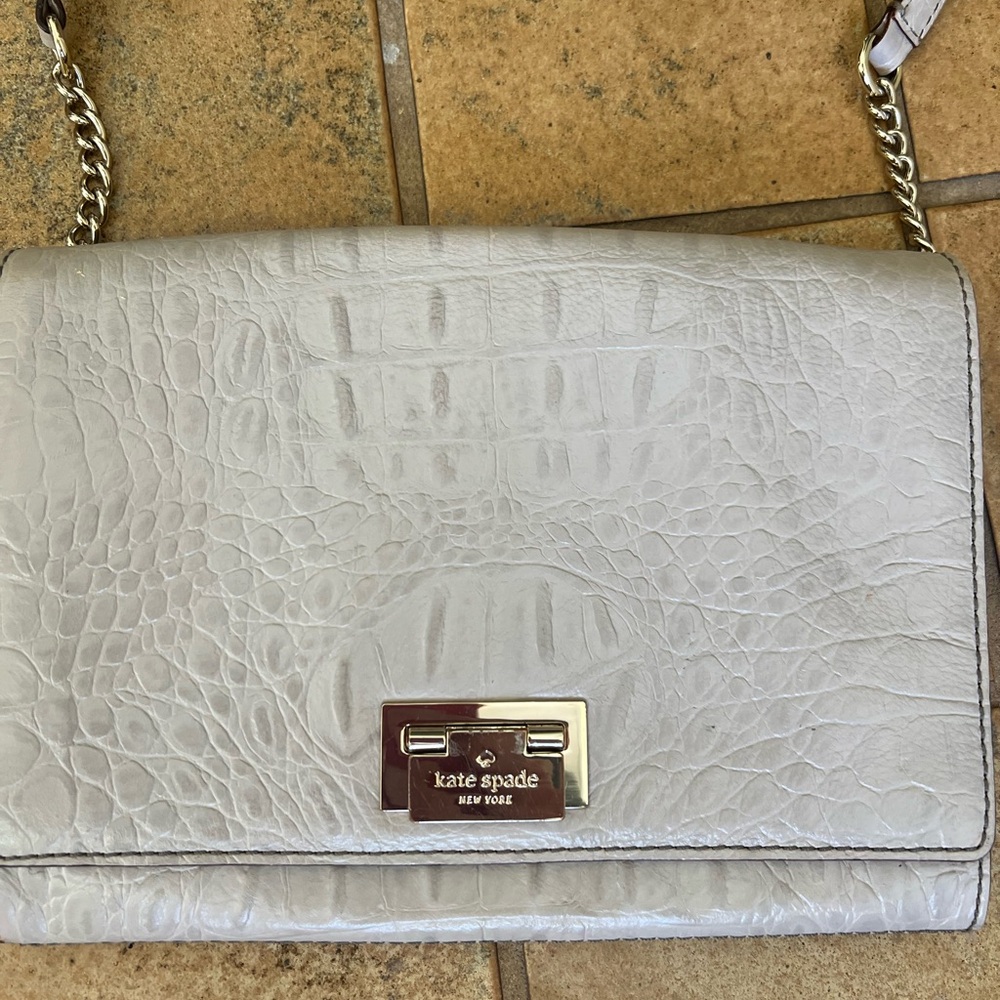 Kate Spade Gray Croc-Embossed Shoulder Bag